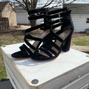 Strappy Black Velvet Heels